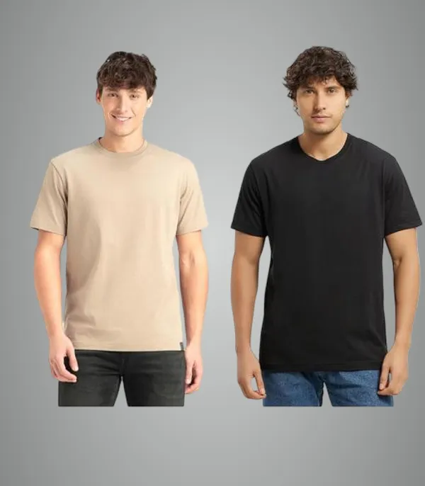 Off_White_And_Gold_Premium_Lycra_T_Shirt_For_Men_Pack_Of_2