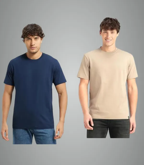 Gold_And_Navy_Blue_Premium_Lycra_T_Shirt_For_Men_Pack_Of_2