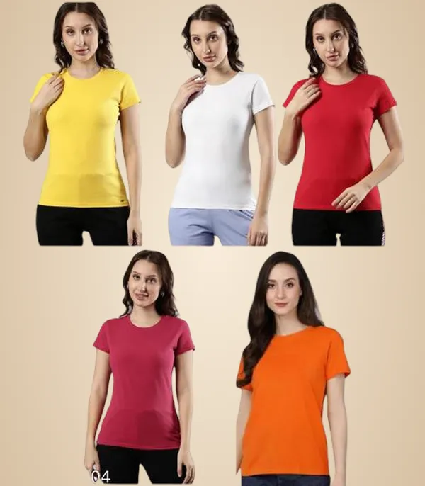 Multicolor_Premium_Polyester_T_Shirt_For_Women_Pack_Of_5