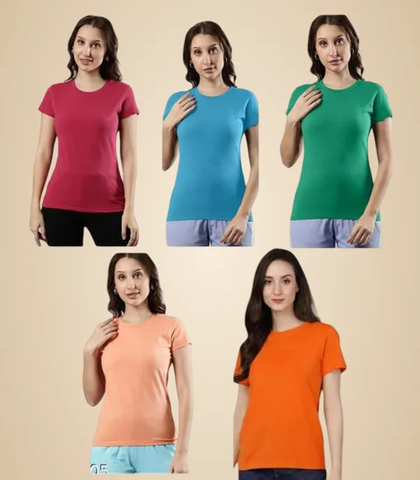 Multicolor_Premium_Polyester_T_Shirt_For_Women_Pack_Of_5