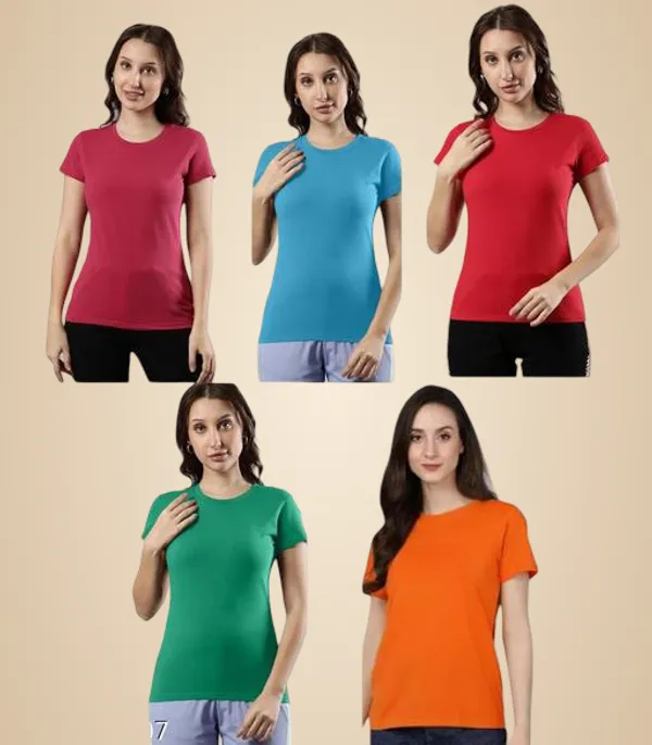 Multicolor_Premium_Polyester_T_Shirt_For_Women_Pack_Of_5