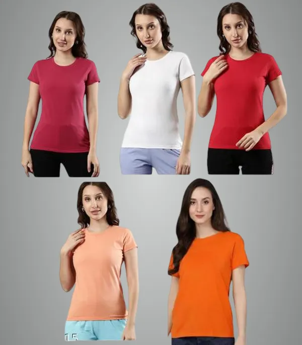 Multicolor_Premium_Polyester_T_Shirt_For_Women_Pack_Of_5