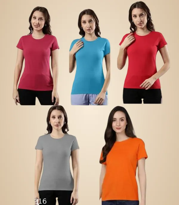 Multicolor_Premium_Polyester_T_Shirt_For_Women_Pack_Of_5