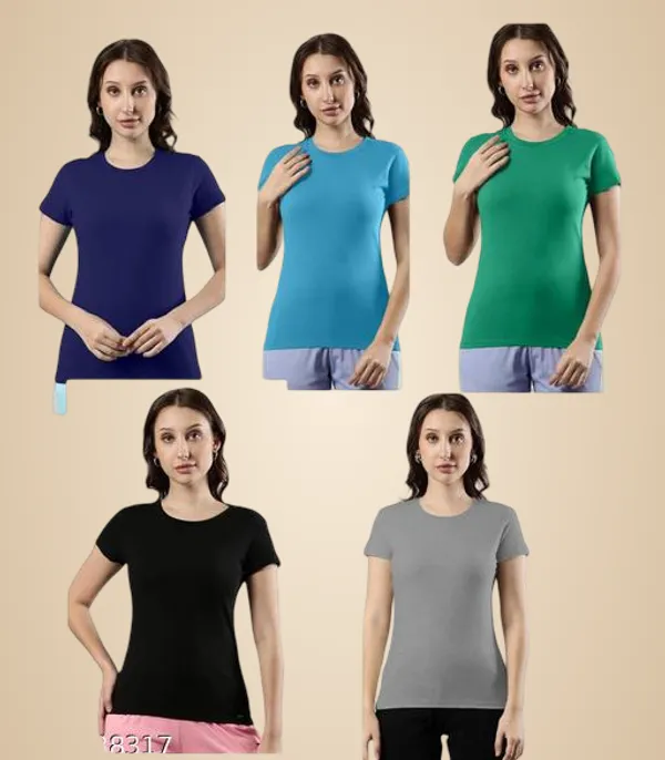 Multicolor_Premium_Polyester_T_Shirt_For_Women_Pack_Of_5
