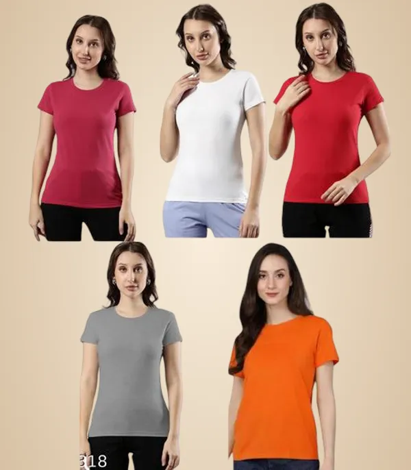 Multicolor_Premium_Polyester_T_Shirt_For_Women_Pack_Of_5