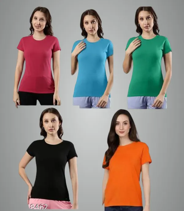 Multicolor_Premium_Polyester_T_Shirt_For_Women_Pack_Of_5