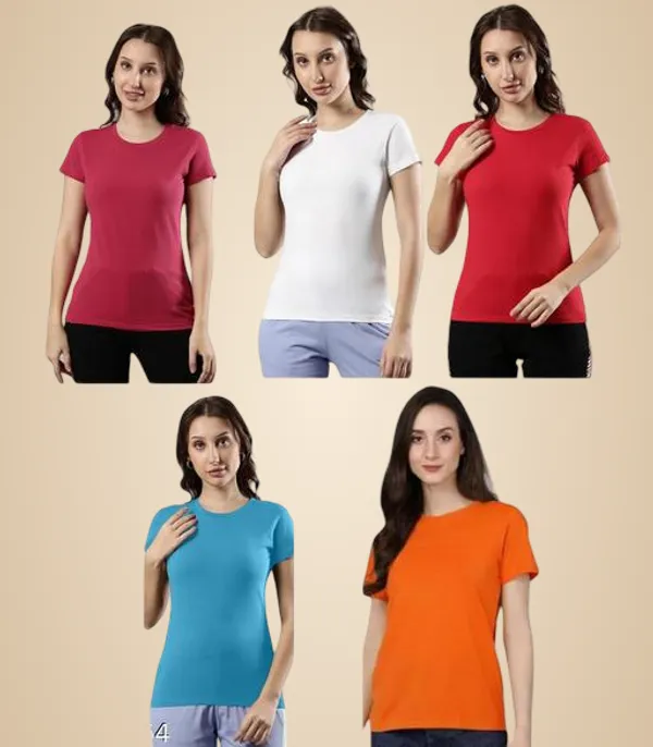 Multicolor_Premium_Polyester_T_Shirt_For_Women_Pack_Of_5
