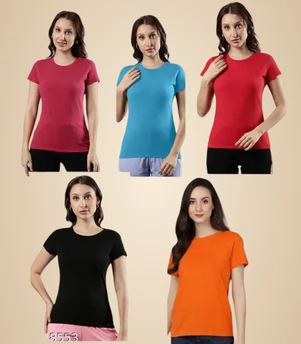 Multicolor_Premium_Polyester_T_Shirt_For_Women_Pack_Of_5