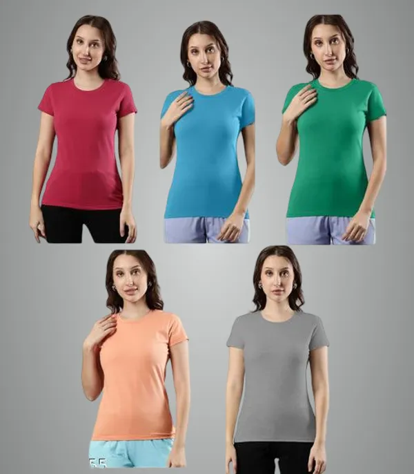 Multicolor_Premium_Polyester_T_Shirt_For_Women_Pack_Of_5