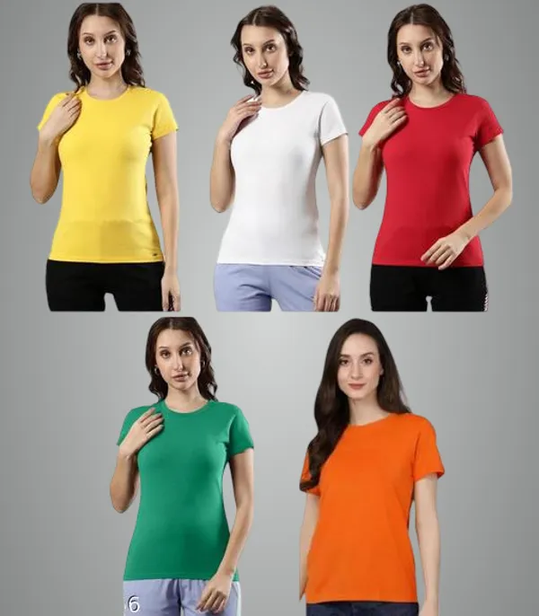 Multicolor_Premium_Polyester_T_Shirt_For_Women_Pack_Of_5
