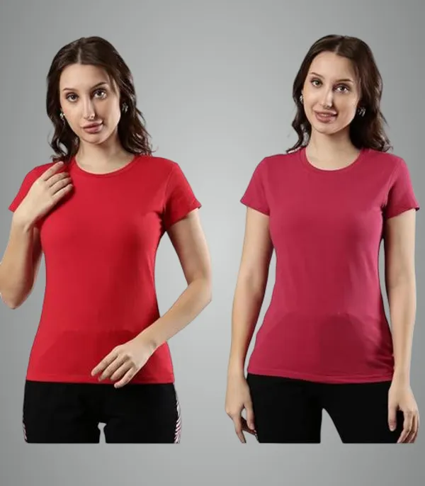 Maroon_And_Red_Premium_Polyester_T_Shirt_For_Women_Pack_Of_2