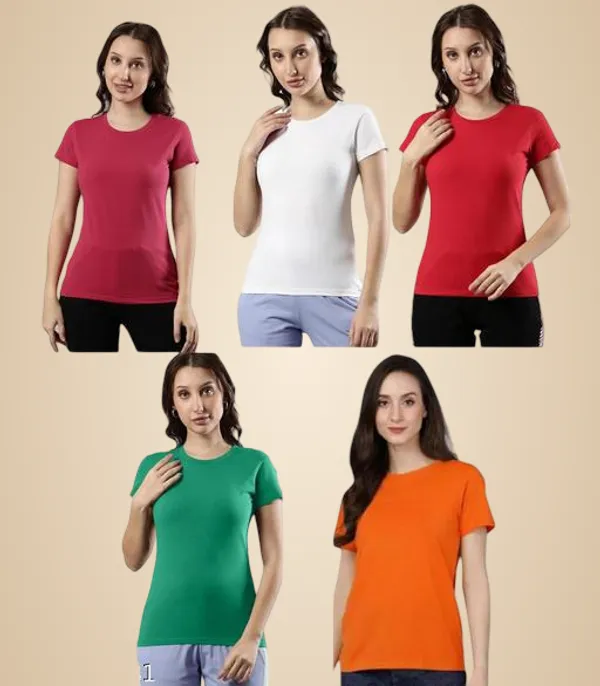 Multicolor_Premium_Polyester_T_Shirt_For_Women_Pack_Of_5