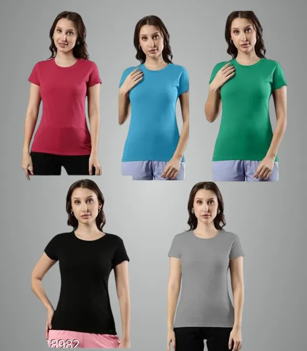 Multicolor_Premium_Polyester_T_Shirt_For_Women_Pack_Of_5