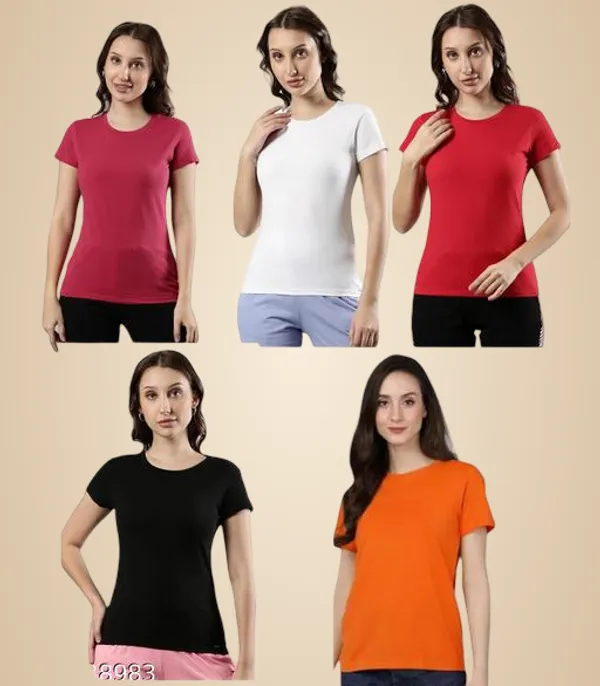 Multicolor_Premium_Polyester_T_Shirt_For_Women_Pack_Of_5