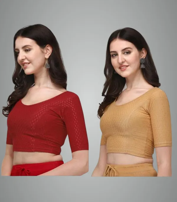 Maroon_And_Gold_Premium_Lycra_Blouse_For_Women_Pack_Of_2