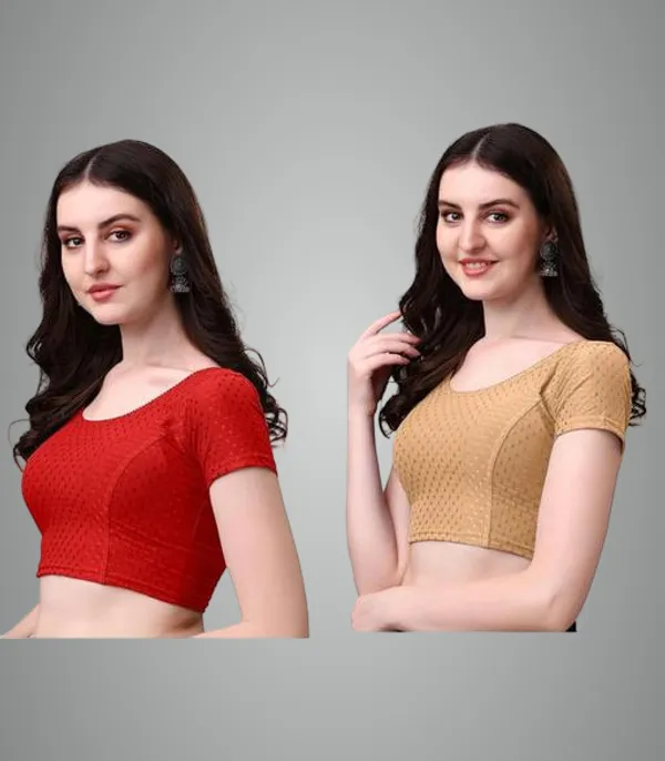 Gold_And_Maroon_Premium_Lycra_Blouse_For_Women_Pack_Of_2