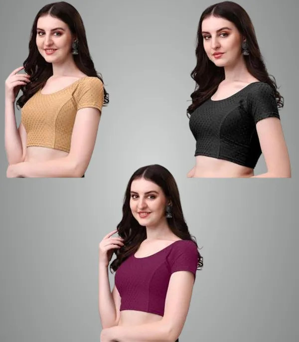 Multicolor_Premium_Lycra_Blouse_For_Women_Pack_Of_3