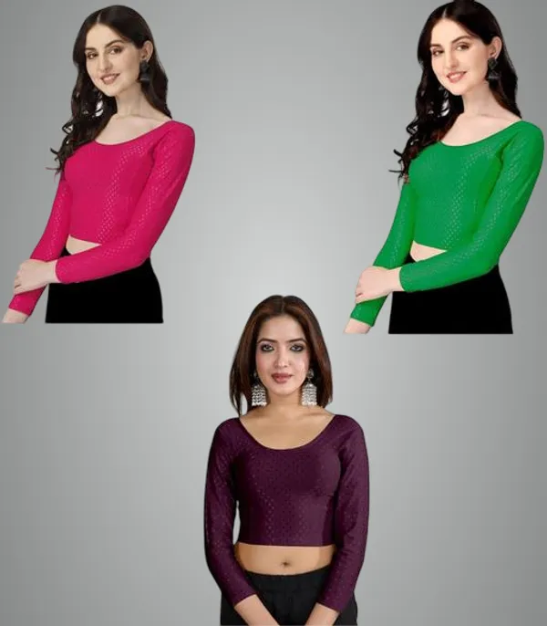 Multicolor_Premium_Lycra_Blouse_For_Women_Pack_Of_3