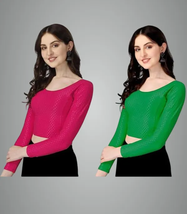 Green_And_Pink_Premium_Lycra_Blouse_For_Women_Pack_Of_2