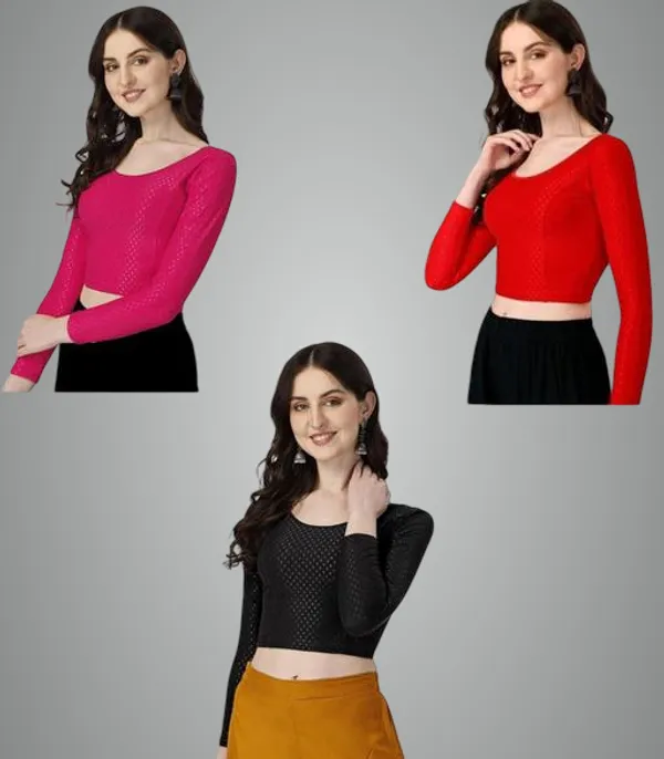 Multicolor_Premium_Lycra_Blouse_For_Women_Pack_Of_3
