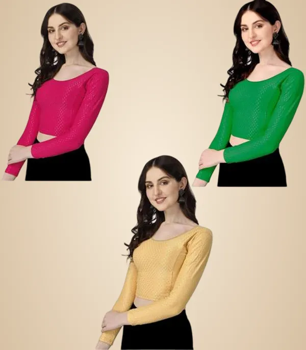 Multicolor_Premium_Lycra_Blouse_For_Women_Pack_Of_3