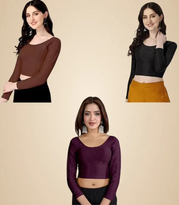 Multicolor_Premium_Lycra_Blouse_For_Women_Pack_Of_3