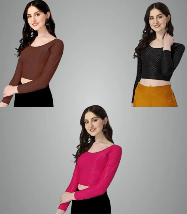 Multicolor_Premium_Lycra_Blouse_For_Women_Pack_Of_3