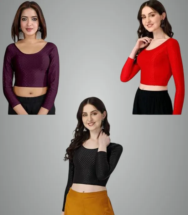 Multicolor_Premium_Lycra_Blouse_For_Women_Pack_Of_3