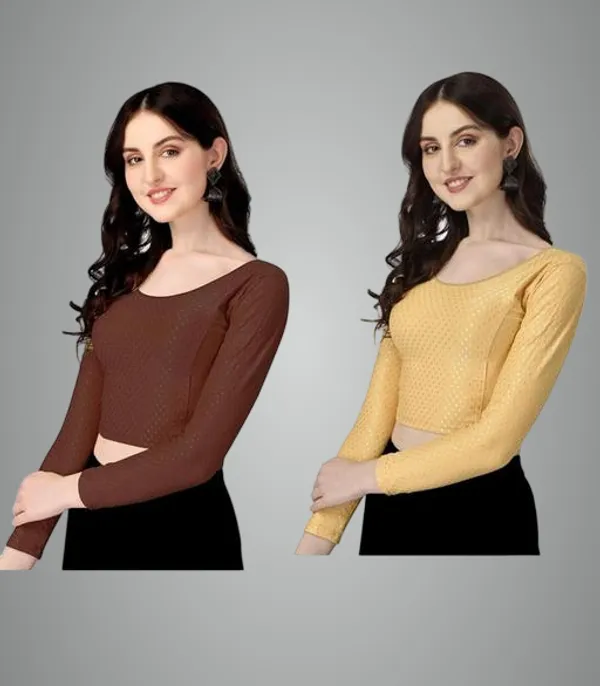 Maroon_Yellow_Premium_Lycra_Blouse_For_Women_Pack_Of_2