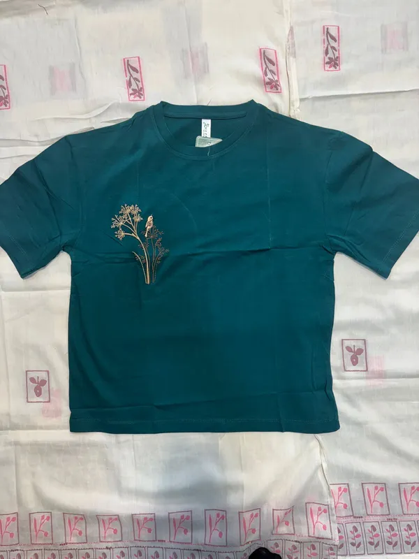 Teal_Hosiyari_Cotton_Stylish_T-Shirt_For_Women