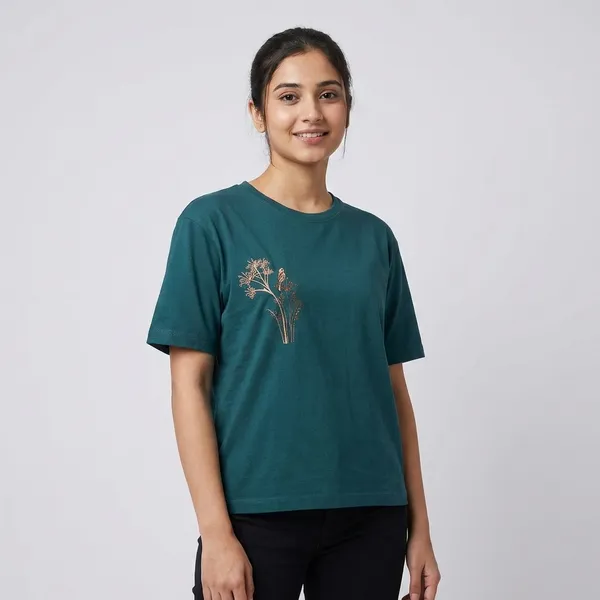 Teal_Hosiyari_Cotton_Stylish_T-Shirt_For_Women