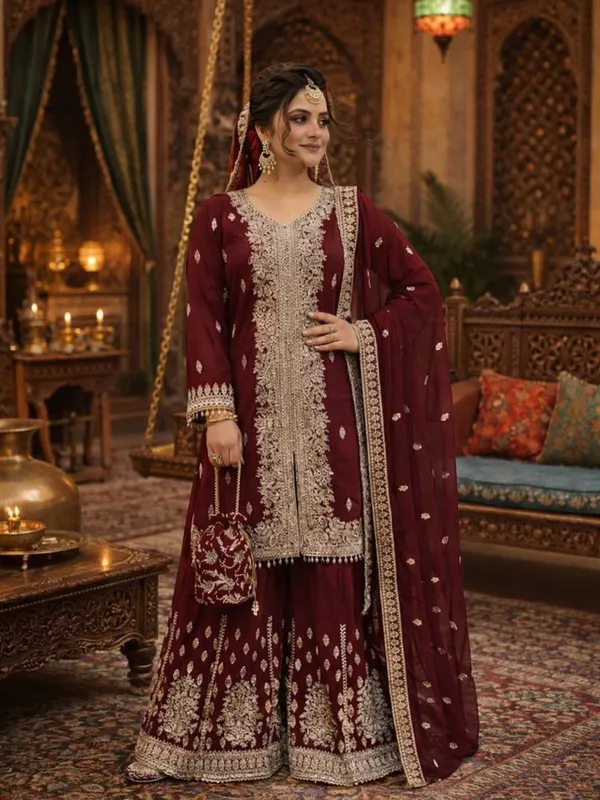 Maroon_Embroidered_Sharara_Suit_With_Dupatta_-_Ethnic_Wedding_Wear_For_Women