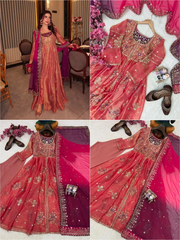 Peach_And_Magenta_Embroidered_Anarkali_Suit_Set_With_Dupatta