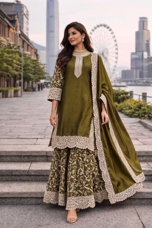 Olive_Green_Embroidered_Sharara_Suit_Set_With_Dupatta