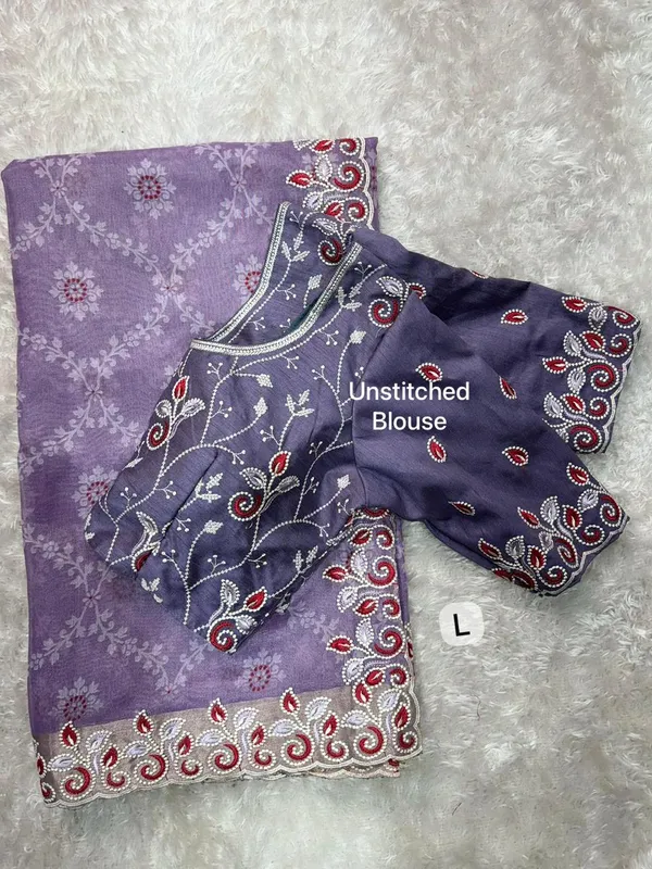 Purple_Embroidered_Saree_With_Unstitched_Blouse