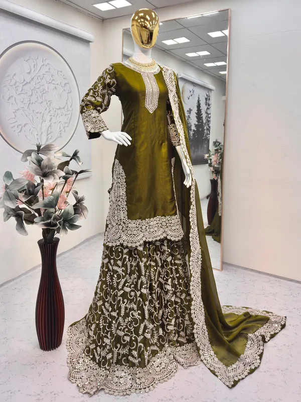 Olive_Green_Embroidered_Sharara_Suit_Set_With_Dupatta