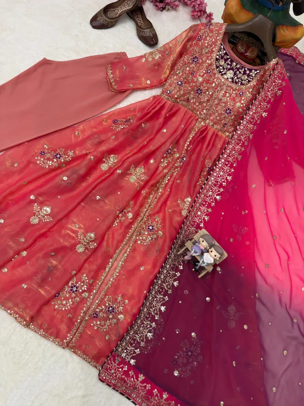 Peach_And_Magenta_Embroidered_Anarkali_Suit_Set_With_Dupatta