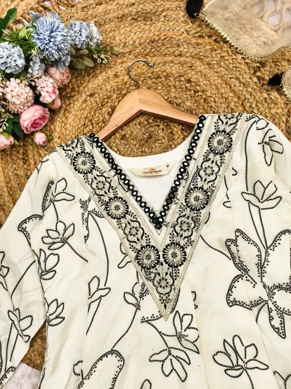 White_Embroidered_Kurta_Set_With_Dupatta_-_Floral_Thread_Work_Ethnic_Wear