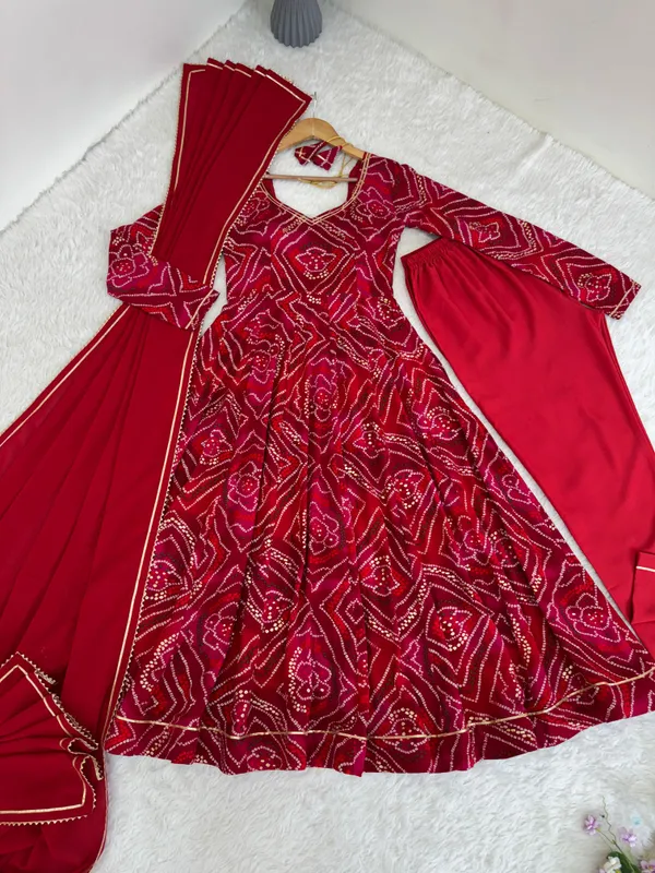 Red_Bandhani_Anarkali_Suit_Set_With_Dupatta_-_Traditional_Ethnic_Wear
