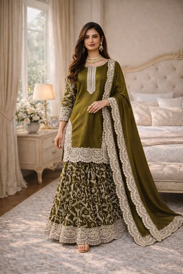 Olive_Green_Embroidered_Sharara_Suit_Set_With_Dupatta