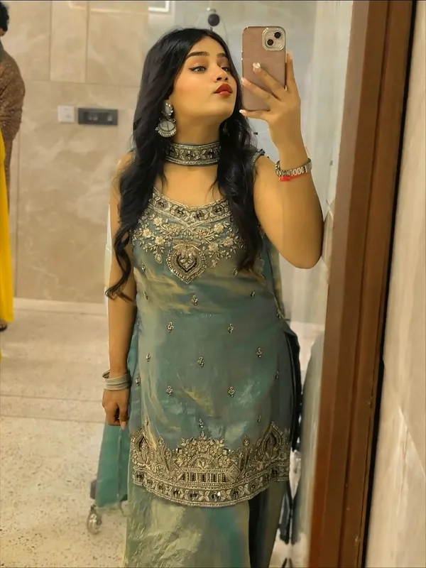 Designer_Embellished_Kurti_Sharara_Set_In_Sage_Green