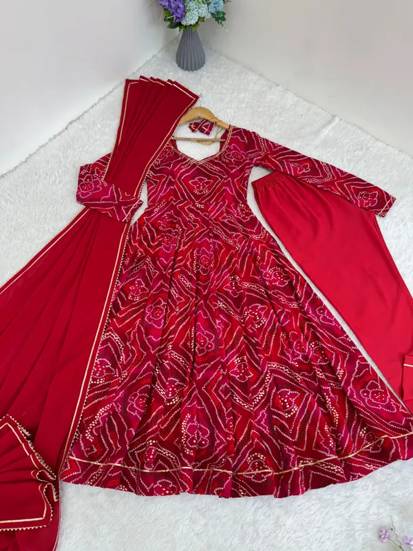 Red_Bandhani_Anarkali_Suit_Set_With_Dupatta_-_Traditional_Ethnic_Wear