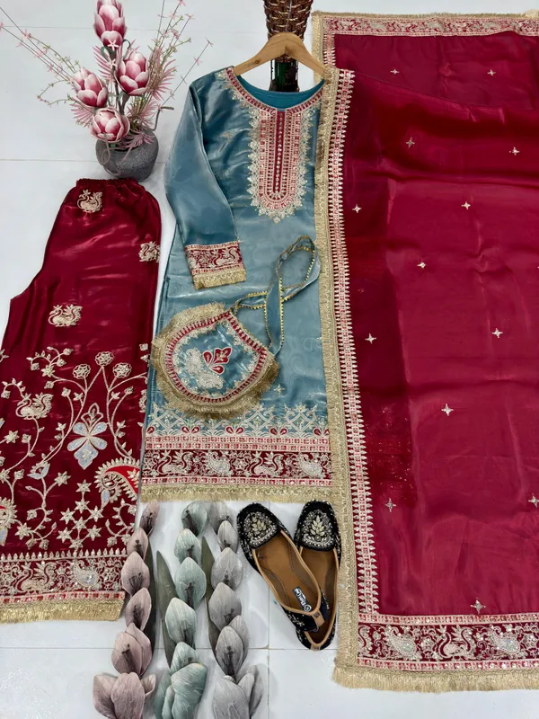 Designer_Embroidered_Pakistani_Salwar_Suit_With_Dupatta_-_Grey_And_Maroon