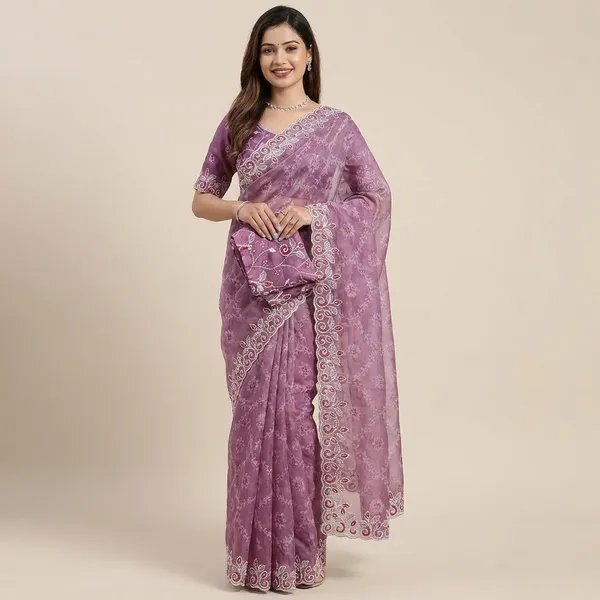Embroidered_Purple_Georgette_Saree_With_Unstitched_Blouse