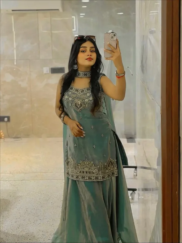 Designer_Embellished_Kurti_Sharara_Set_In_Sage_Green