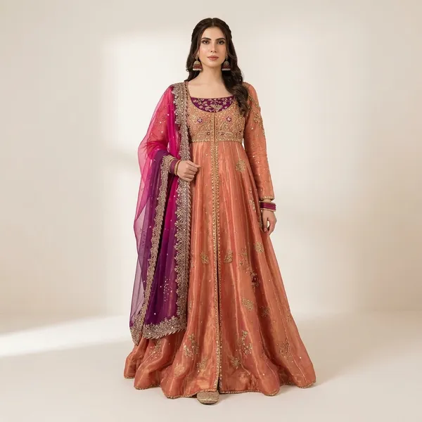 Peach_And_Magenta_Embroidered_Anarkali_Suit_Set_With_Dupatta