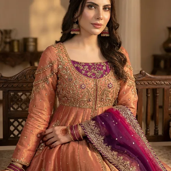 Peach_And_Magenta_Embroidered_Anarkali_Suit_Set_With_Dupatta