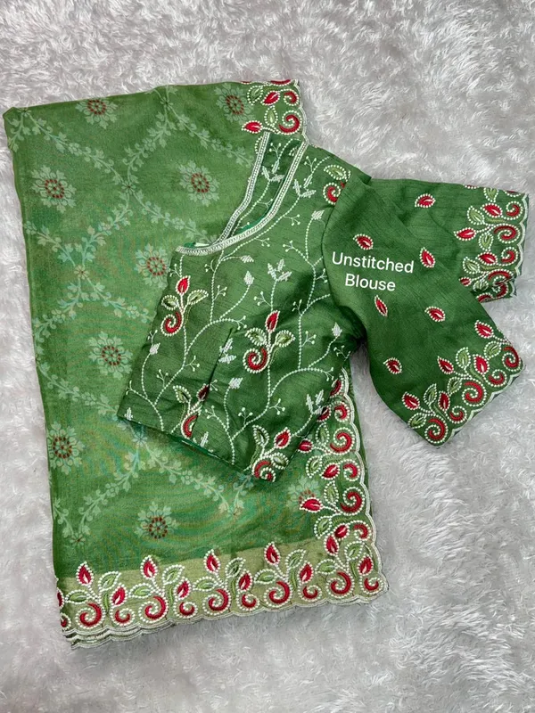 Green_Embroidered_Saree_With_Unstitched_Blouse