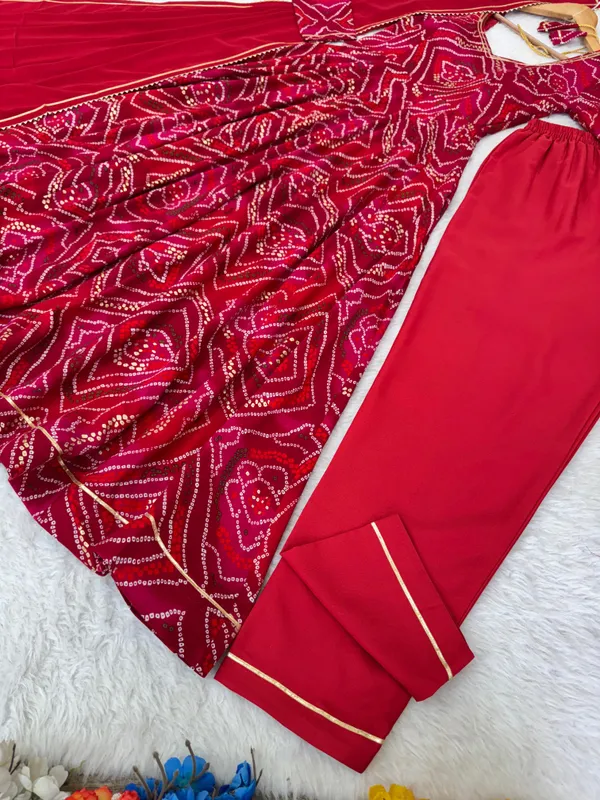 Red_Bandhani_Anarkali_Suit_Set_With_Dupatta_-_Traditional_Ethnic_Wear
