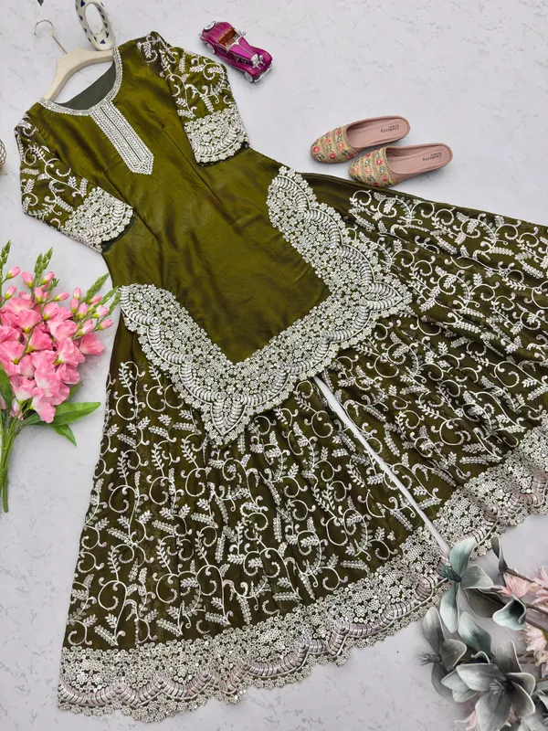 Olive_Green_Embroidered_Sharara_Suit_Set_With_Dupatta